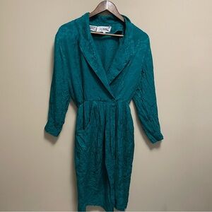 Eating Signature Petite Vintage 80s Green Silk Wrap Dress